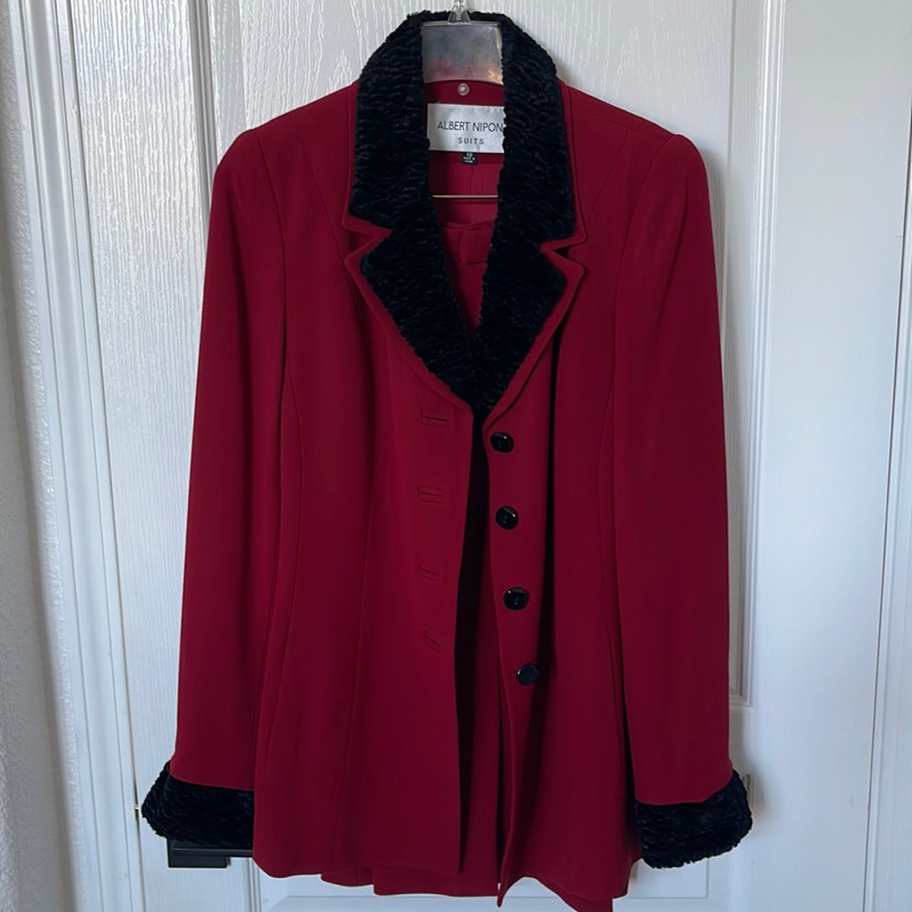 Deep Red Suit w/Faux Fur with Skirt